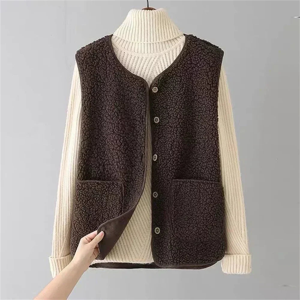 Orianna Women's Sleeveless Vest – Cozy Sherpa Shearling-Style Fabric, Lightweight & Casual