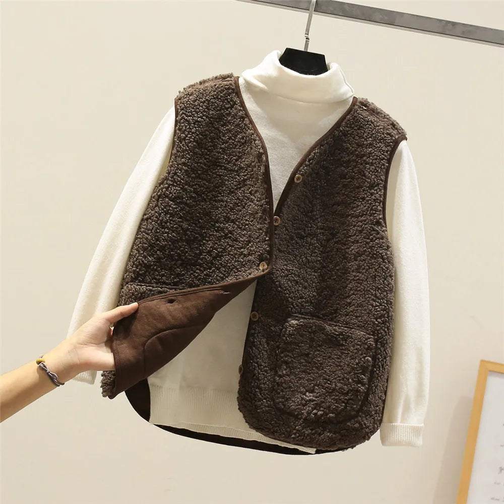 Orianna Women's Sleeveless Vest – Cozy Sherpa Shearling-Style Fabric, Lightweight & Casual
