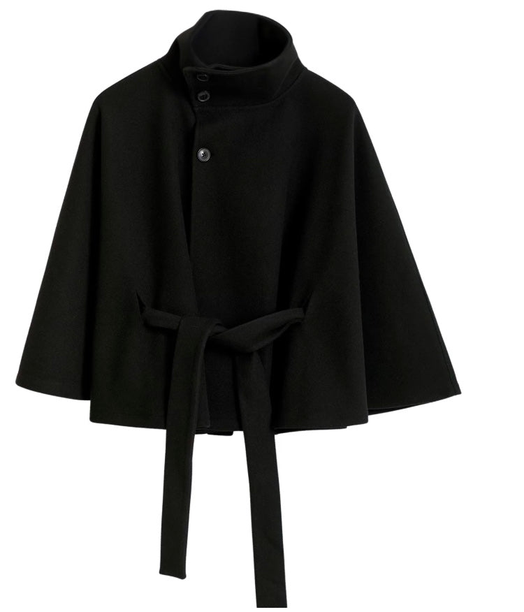 Adalina Women's Wool Coat – Chic Mandarin Collar with Detachable Belt & Easy-Going Fit