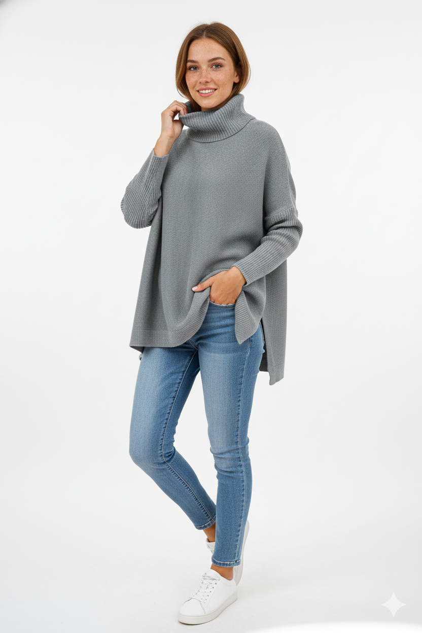 Dorian Women's Turtleneck Sweater – Ultra-Soft Oversized Knit with Tall Collar & Chic Style