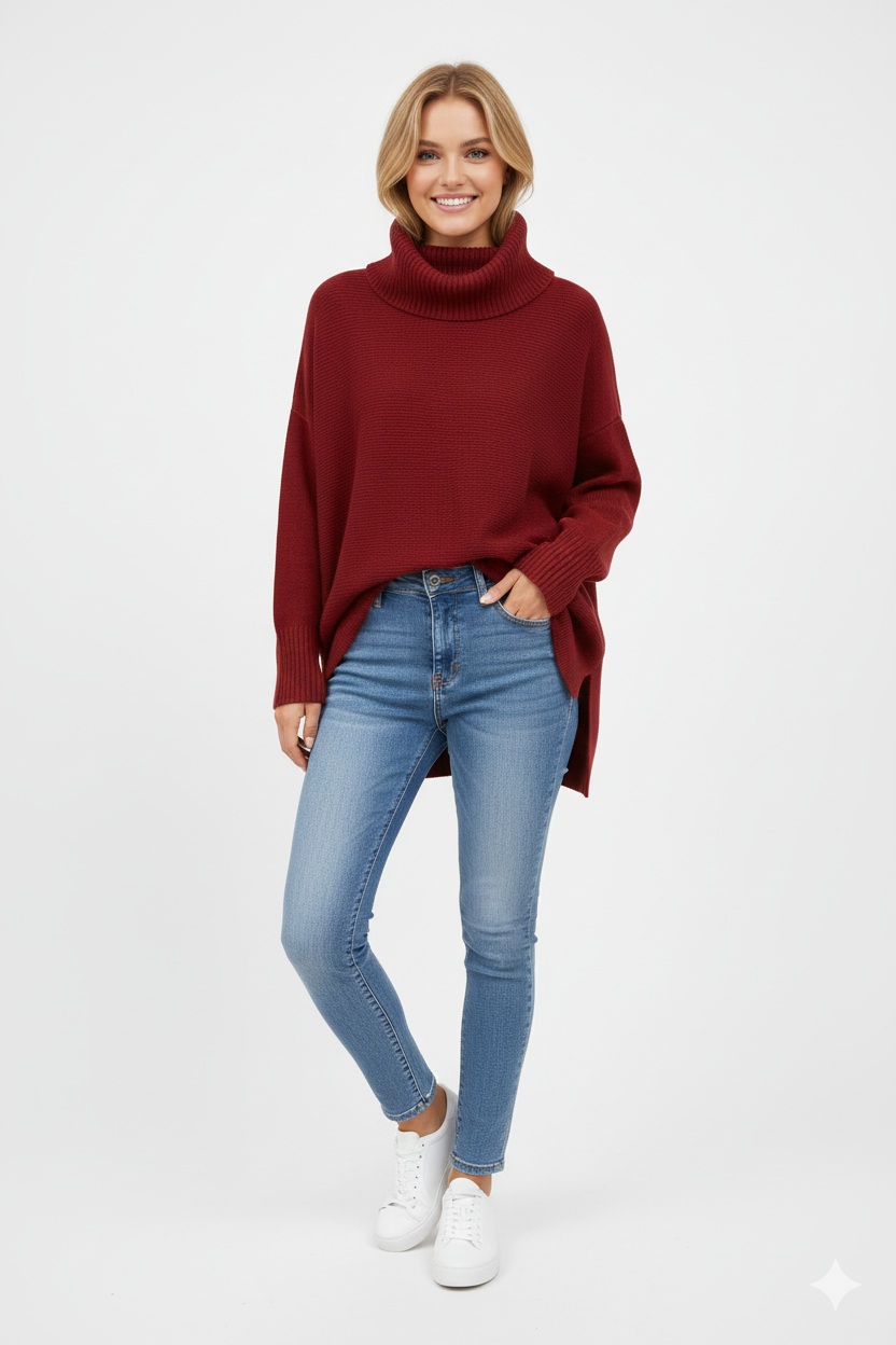 Dorian Women's Turtleneck Sweater – Ultra-Soft Oversized Knit with Tall Collar & Chic Style