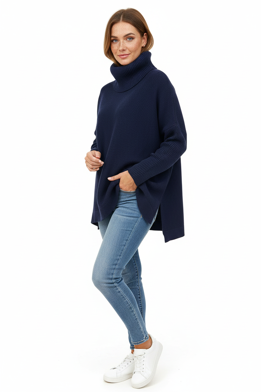 Dorian Women's Turtleneck Sweater – Ultra-Soft Oversized Knit with Tall Collar & Chic Style