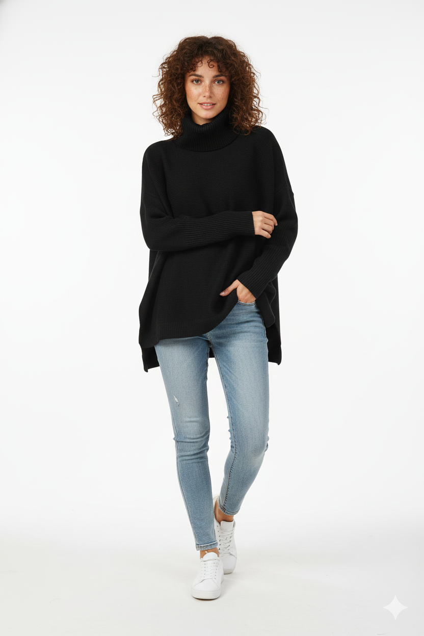 Dorian Women's Turtleneck Sweater – Ultra-Soft Oversized Knit with Tall Collar & Chic Style