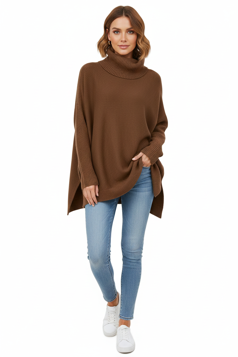 Dorian Women's Turtleneck Sweater – Ultra-Soft Oversized Knit with Tall Collar & Chic Style