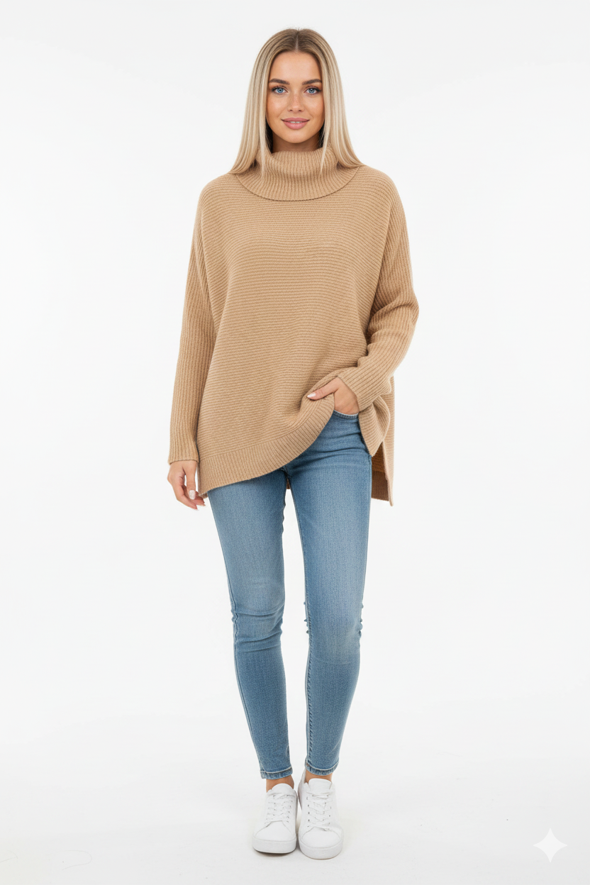 Dorian Women's Turtleneck Sweater – Ultra-Soft Oversized Knit with Tall Collar & Chic Style