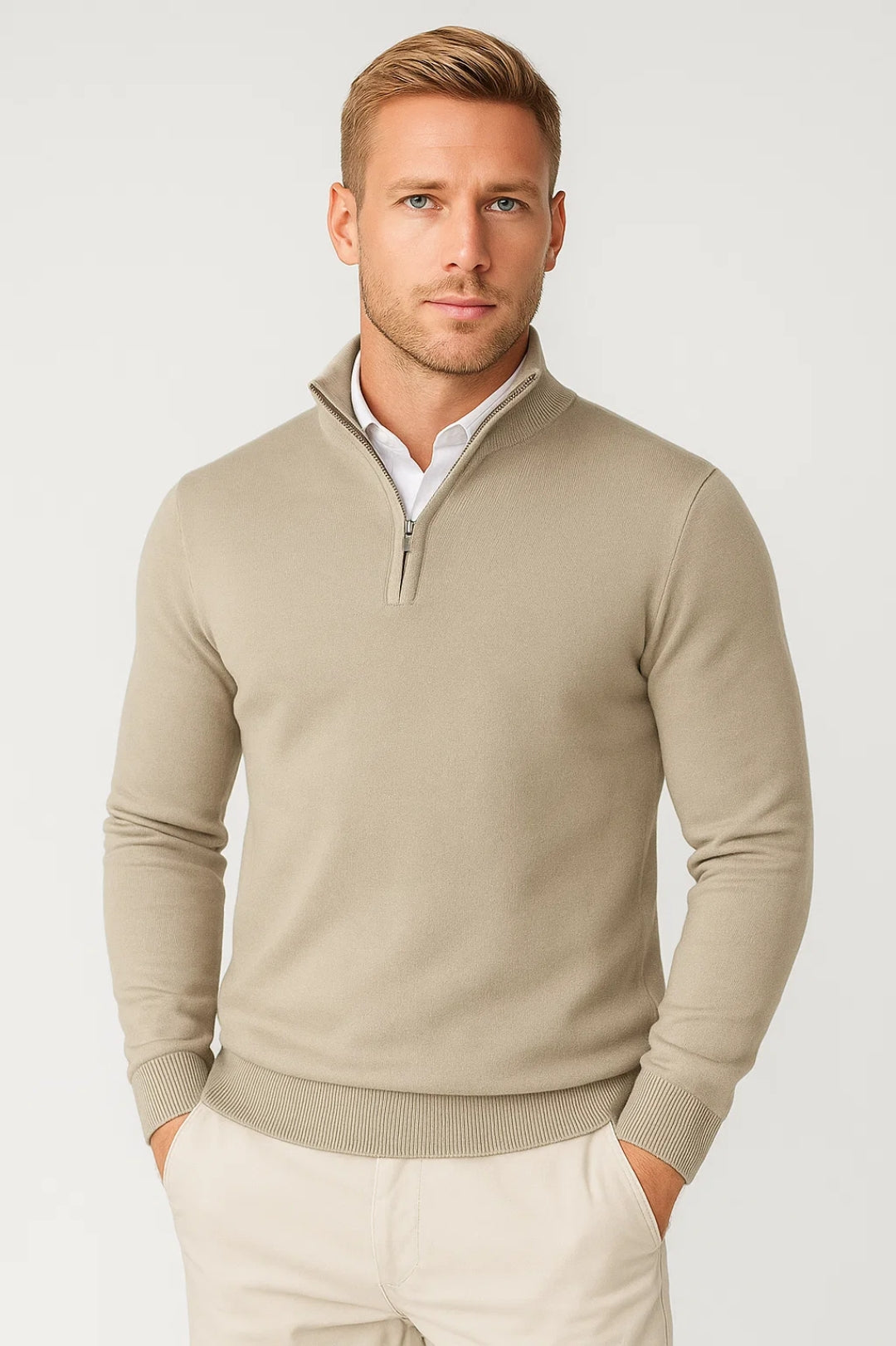 Tate Men's Half-Zip Sweater – Mandarin Collar, Plush Knit & Smart-Casual Style