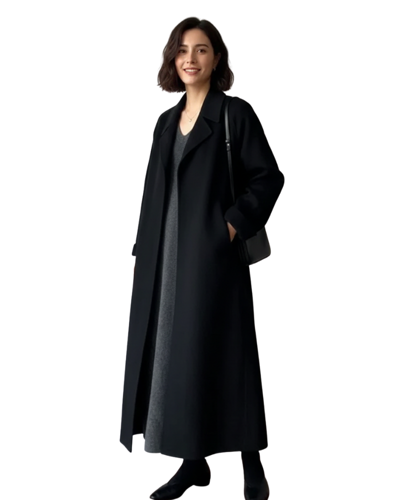 Nash Refined Long Coat for Women – Wool-Blend Coat with Classic Notch Collar