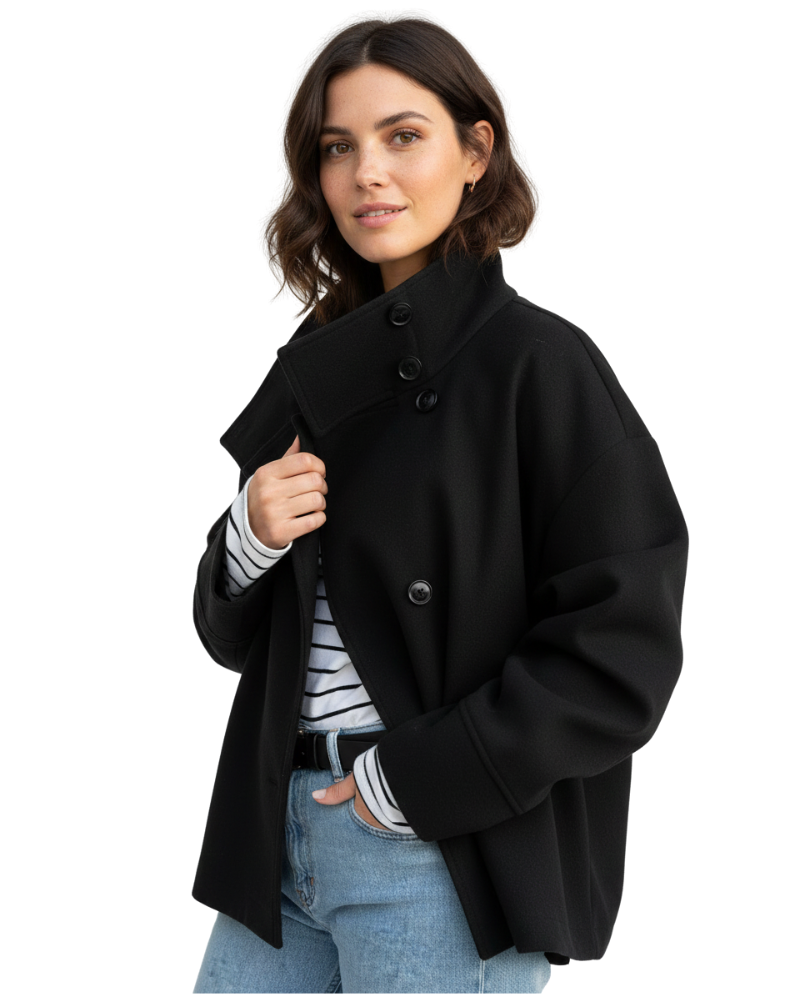 Garrick Cropped Jacket for Women – Chic Coat with Stand-Up Collar & Flattering Silhouette