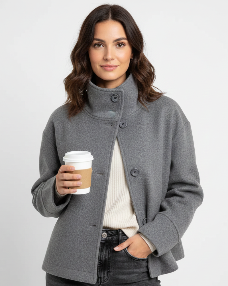 Garrick Cropped Jacket for Women – Chic Coat with Stand-Up Collar & Flattering Silhouette