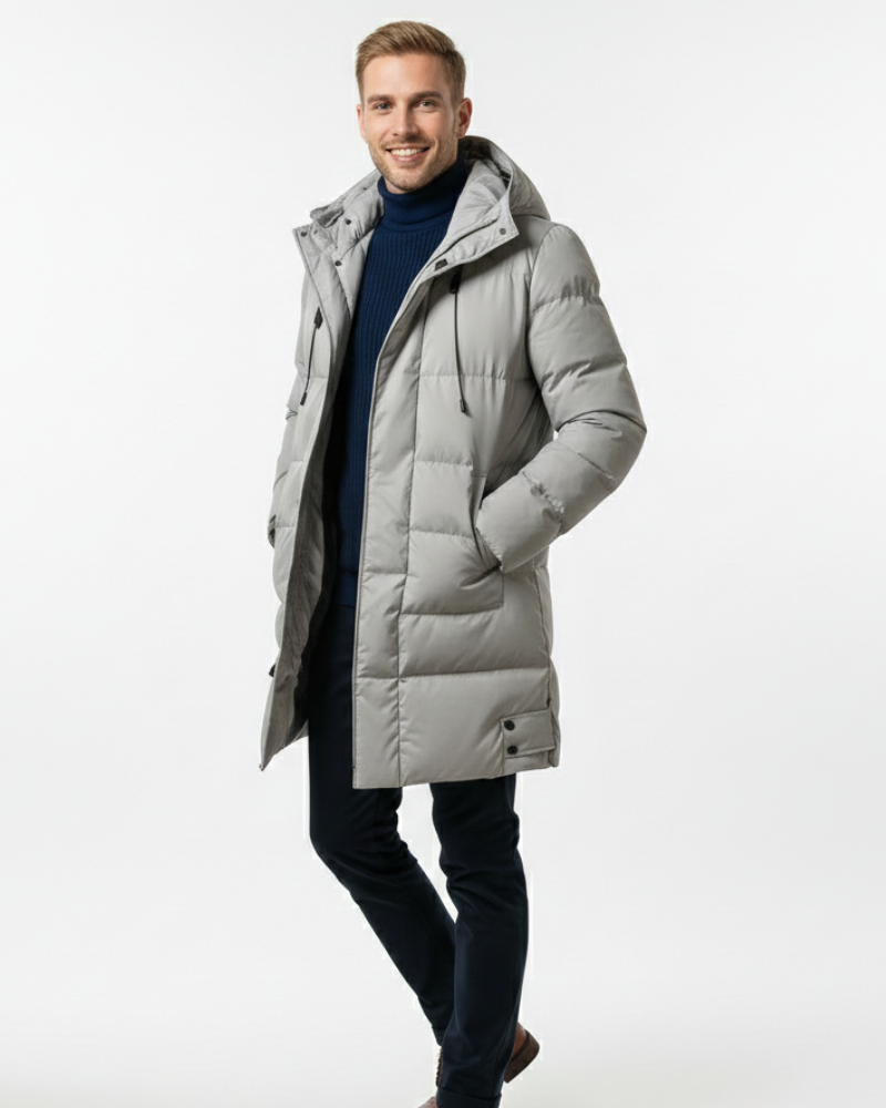 Yorick Men's Long Puffer Coat – Insulating Winter Jacket with Hood & Protective Fit