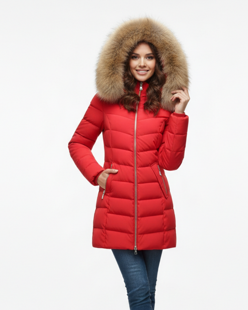 Weston Women's With Hood Puffer Jacket – Chevron Quilting & Faux Fur Collar