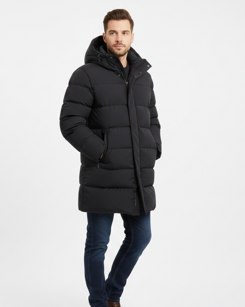 Yorick Men's Long Puffer Coat – Insulating Winter Jacket with Hood & Protective Fit