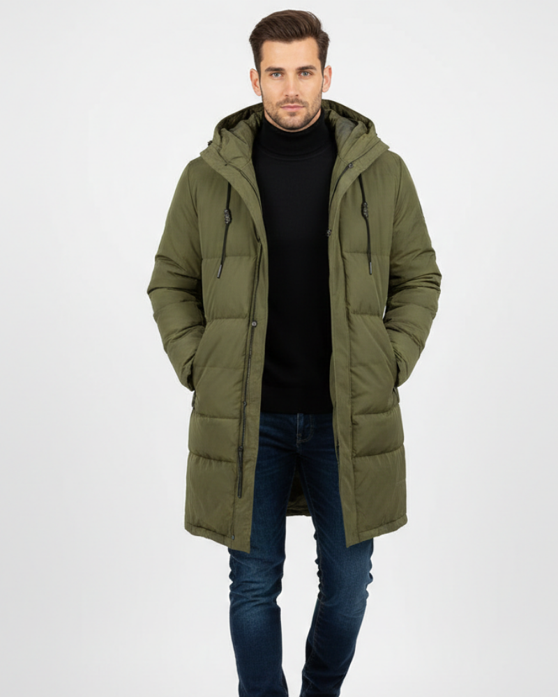 Zephyr Men's Long Waterproof Trench Coat – Quilted Lining, Hood & Winter Warmth