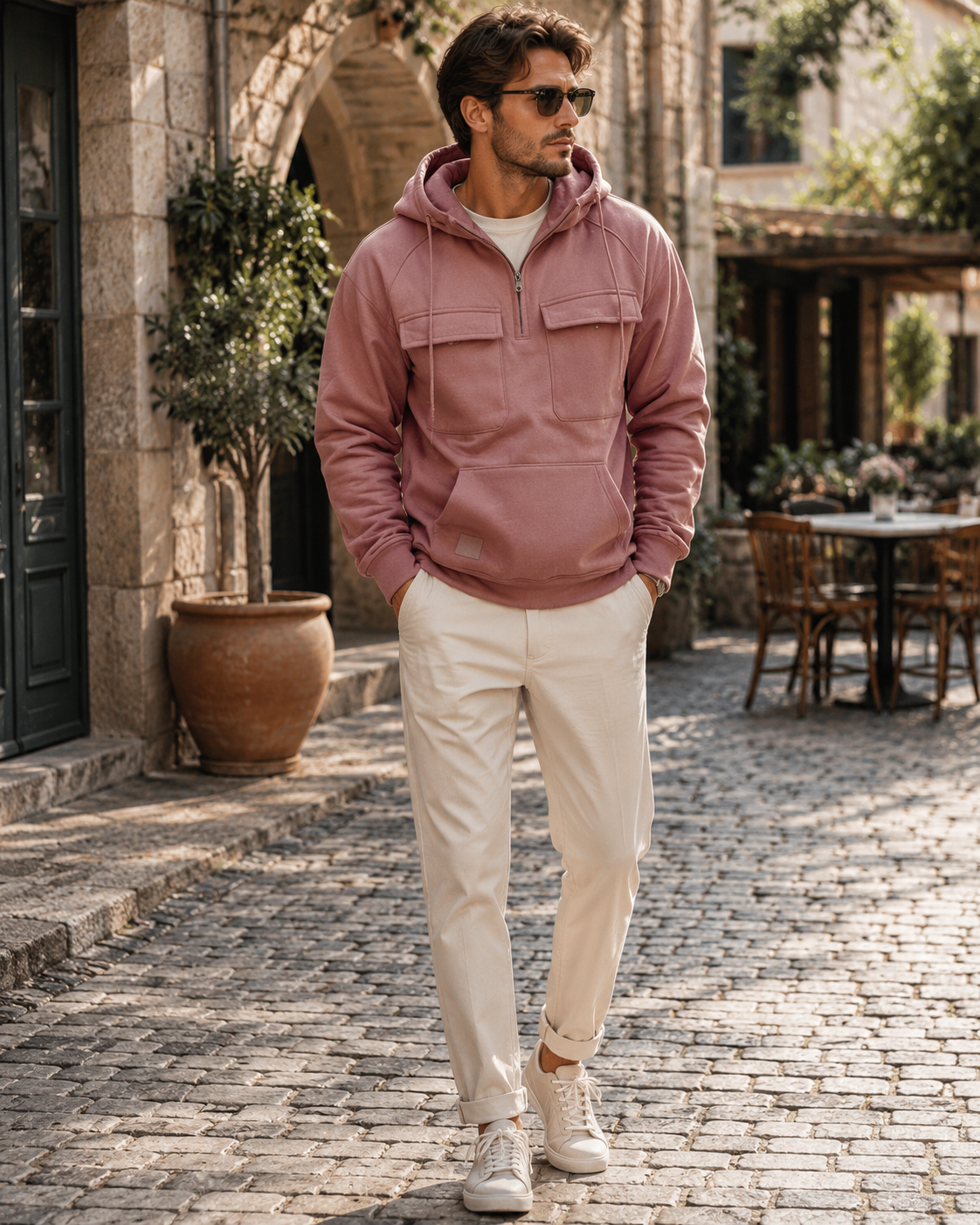 Ignatius Men's Utility Hoodie – Heavyweight Sueded Fleece with Cargo Handy Pockets & Half-Zip