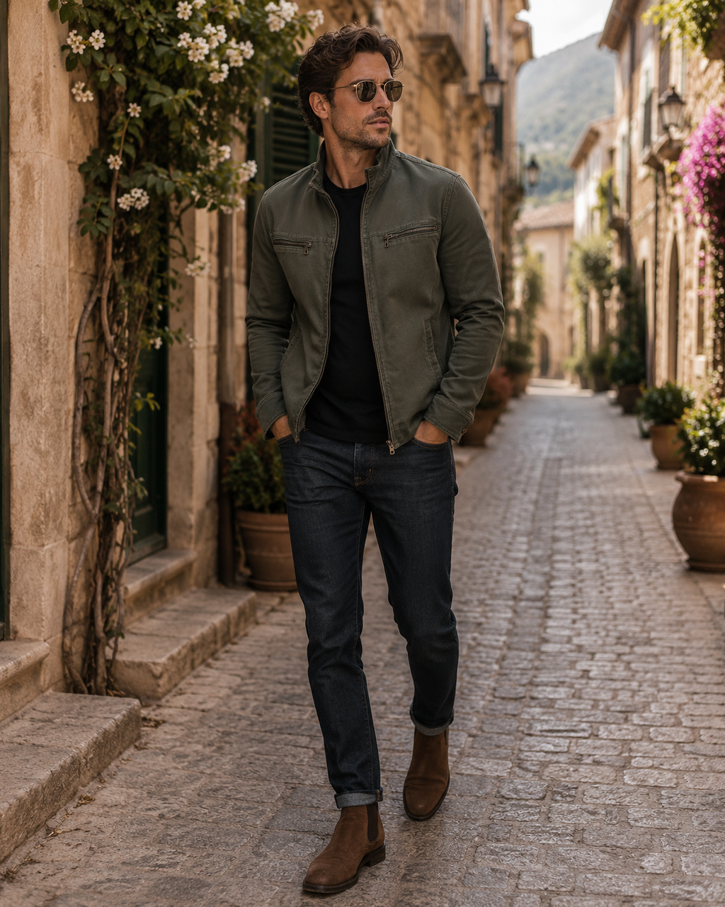 Leif Men's Cotton Jacket – Vintage Washed Finish, Notched Lapel & Zip-Up Front