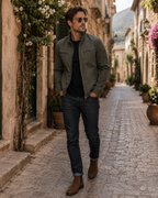Leif Men's Cotton Jacket – Vintage Washed Finish, Notched Lapel & Zip-Up Front