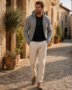 Pell Men's With Hood Knit Cardigan – Tailored Fit, Zip-Up Front & Solid Colour