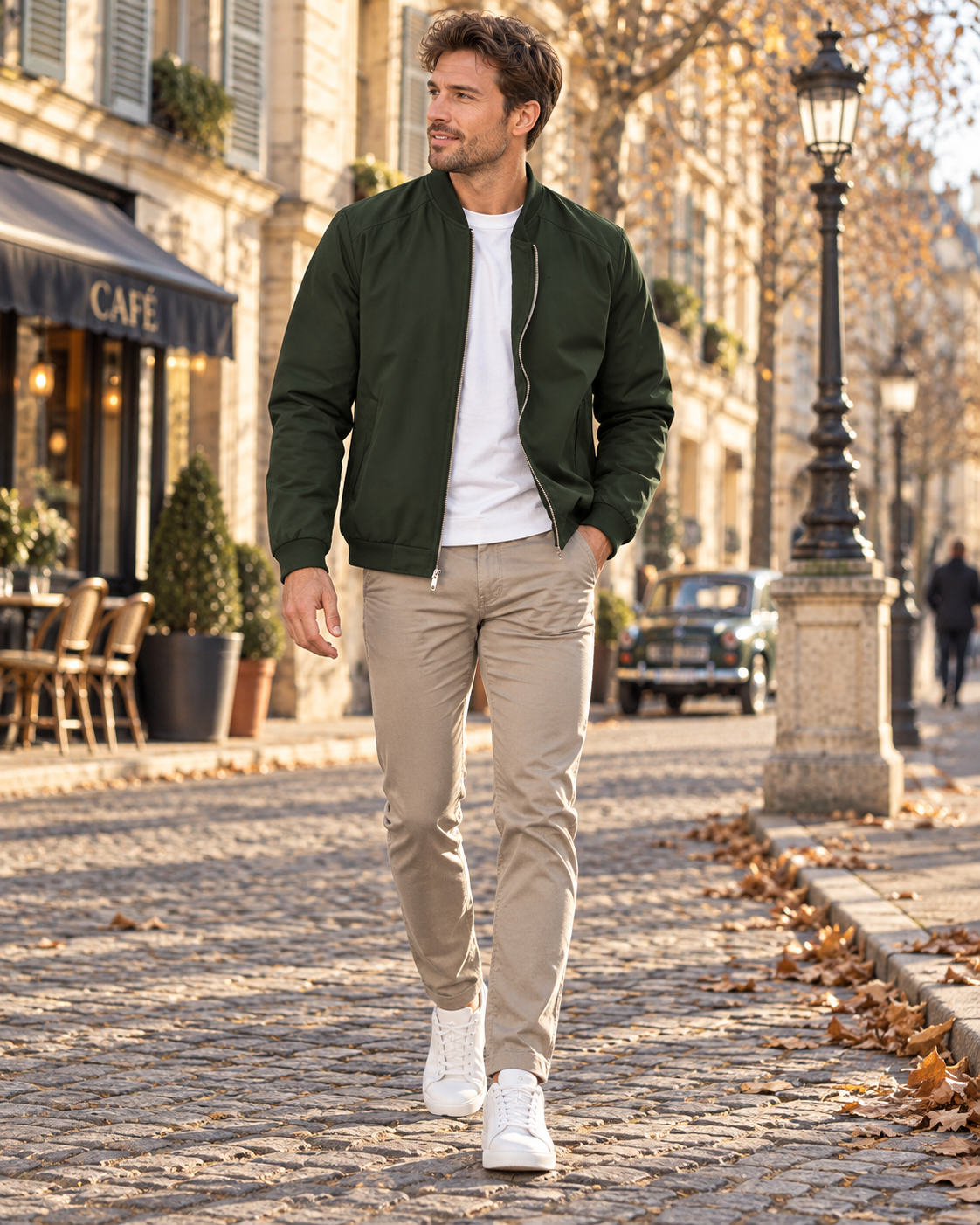 Noor Men's Lightweight Bomber Jacket – Full-Length Zipper, Ribbed Detailing & 3 Handy Pockets