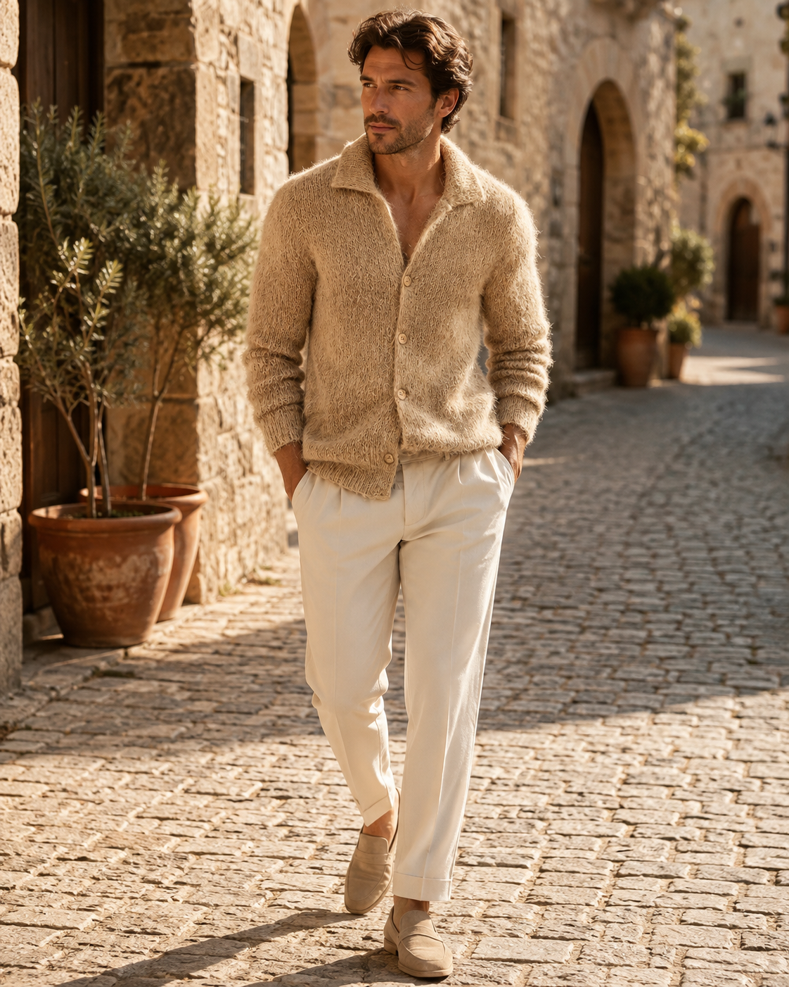 Nolan Men's Knitted Cardigan – Retro Lapel, Textured Knit & Casual Fit