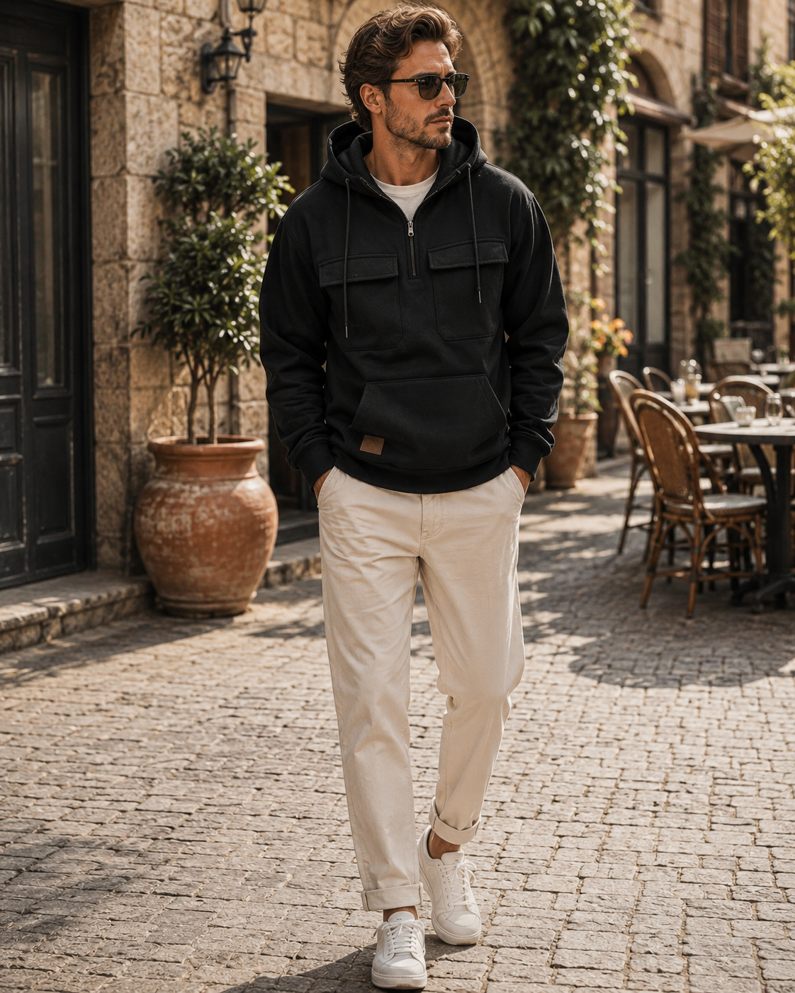 Ignatius Men's Utility Hoodie – Heavyweight Sueded Fleece with Cargo Handy Pockets & Half-Zip