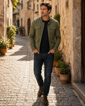 Merrick Men's Cotton Jacket – Mandarin Collar, Zip-Up Front & Retro Casual Style