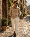 Nolan Men's Knitted Cardigan – Retro Lapel, Textured Knit & Casual Fit
