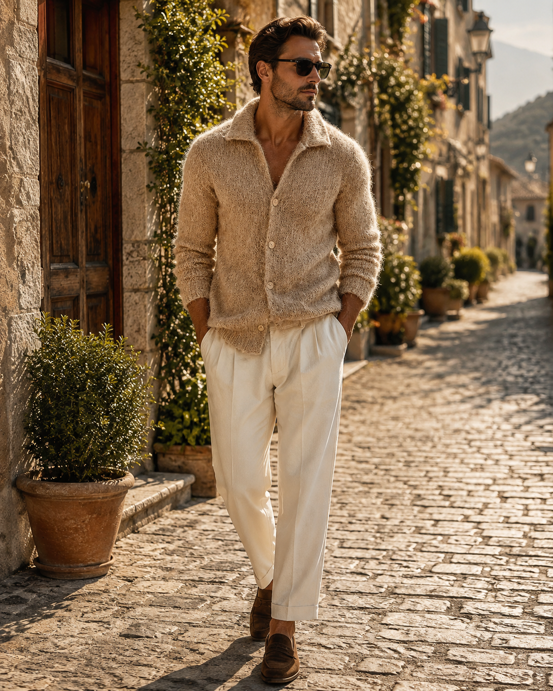 Nolan Men's Knitted Cardigan – Retro Lapel, Textured Knit & Casual Fit