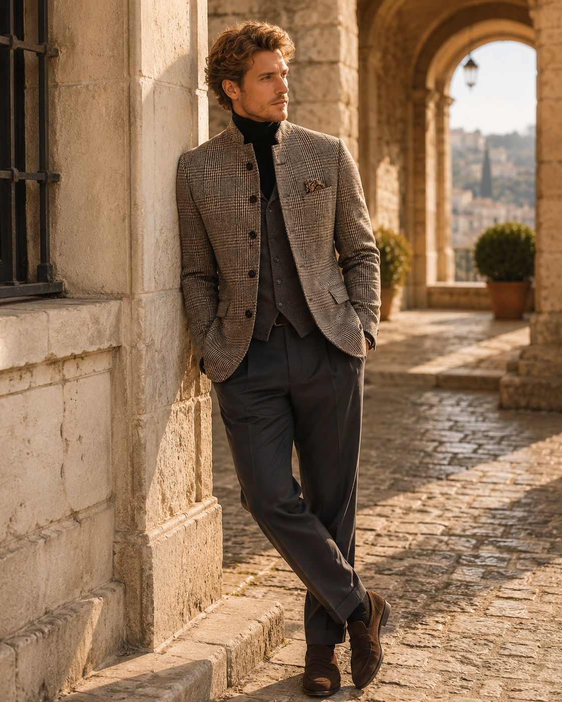 Kellan Men's Tweed Plaid Jacket – Mandarin Collar, Retro Style & Casual Fit