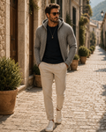 Pell Men's With Hood Knit Cardigan – Tailored Fit, Zip-Up Front & Solid Colour