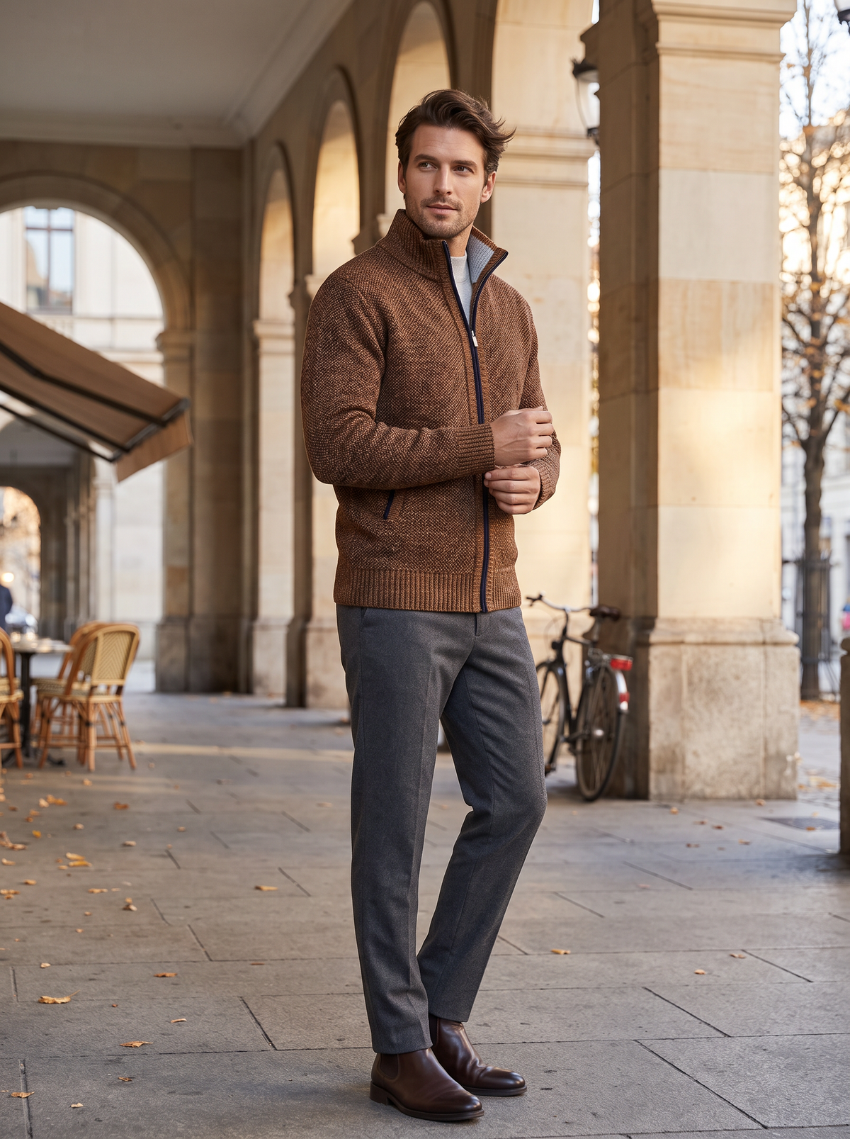 Jaxon Men's Knit Jacket – Plaid Fleece-Lined Interior, Mandarin Collar & Zip-Up Front