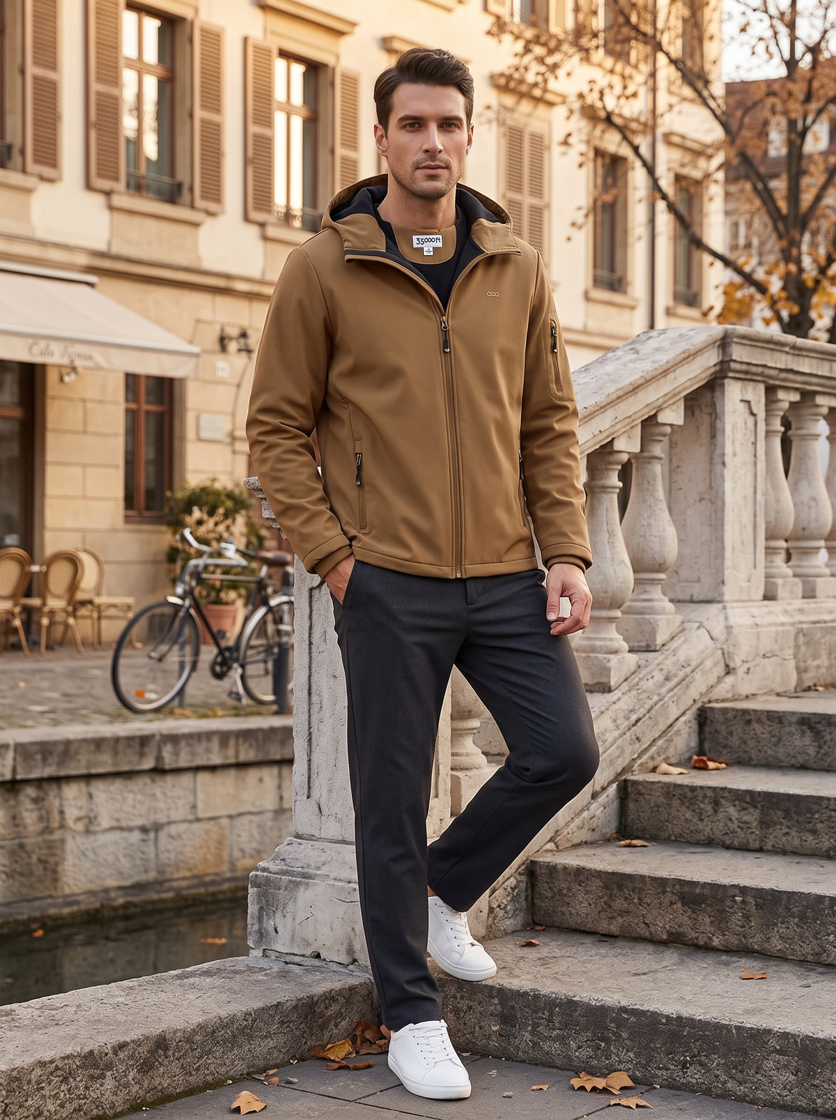 Leif Men's Waterproof Softshell Jacket – Fleece-Lined Interior, With Hood & 5 Handy Pockets