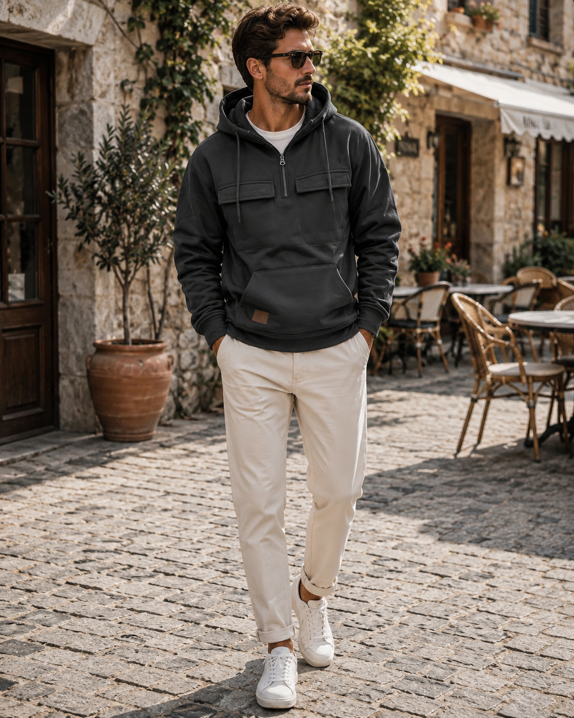 Ignatius Men's Utility Hoodie – Heavyweight Sueded Fleece with Cargo Handy Pockets & Half-Zip