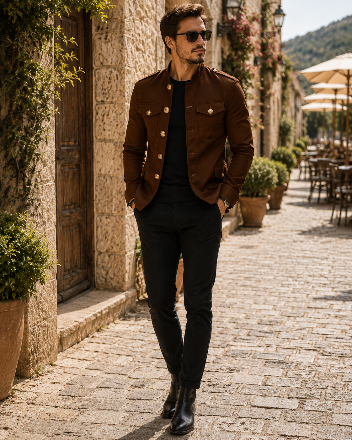 Jaxon Men's Cotton Jacket – Mandarin Collar, Button-Up Front & Vintage Casual Style