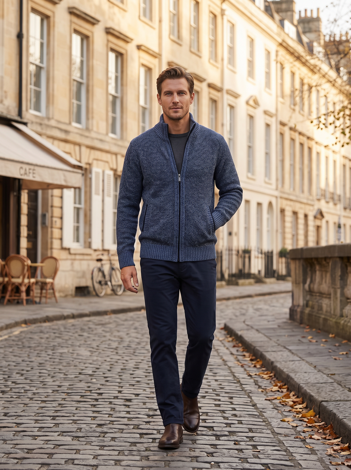 Jaxon Men's Knit Jacket – Plaid Fleece-Lined Interior, Mandarin Collar & Zip-Up Front