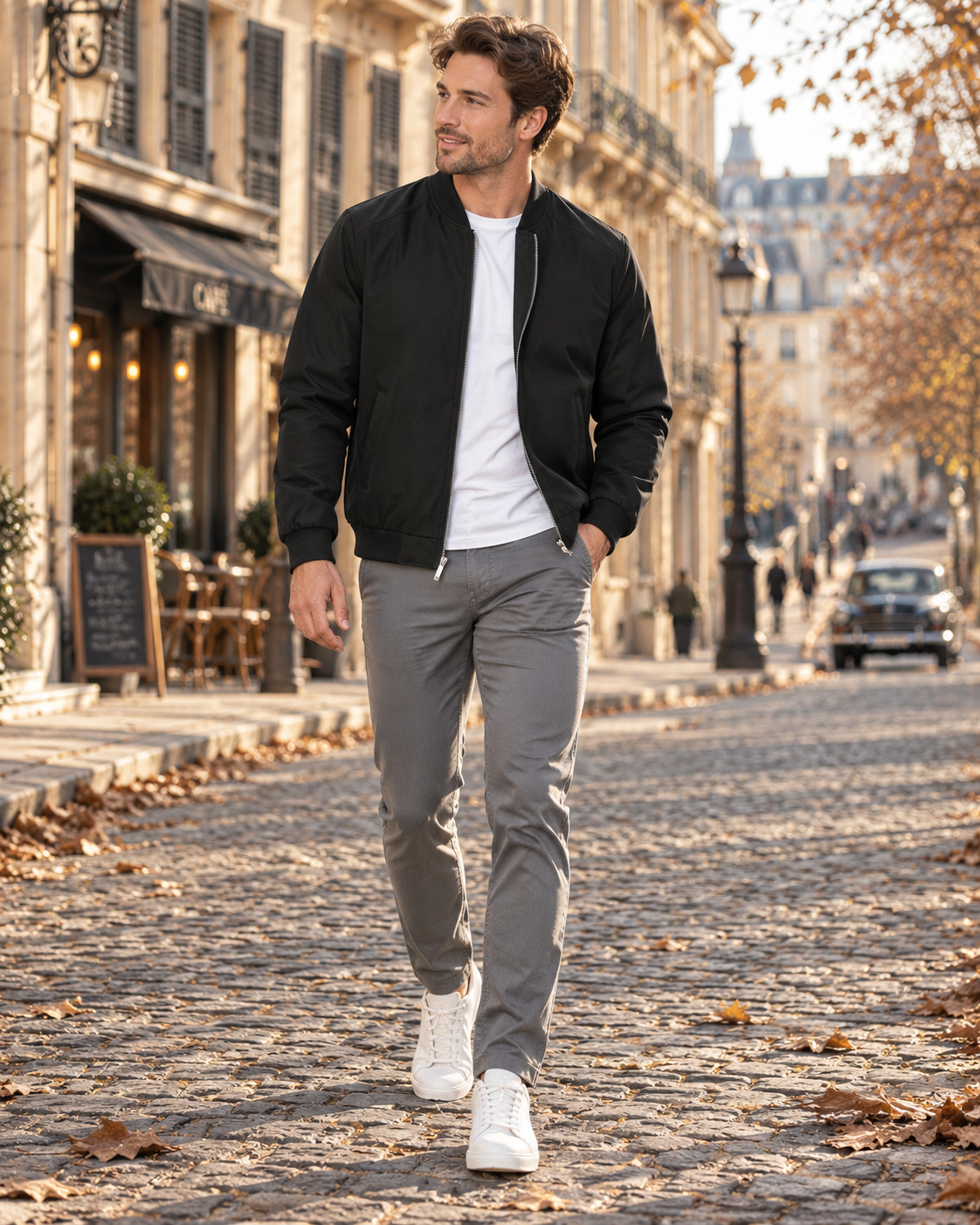 Noor Men's Lightweight Bomber Jacket – Full-Length Zipper, Ribbed Detailing & 3 Handy Pockets
