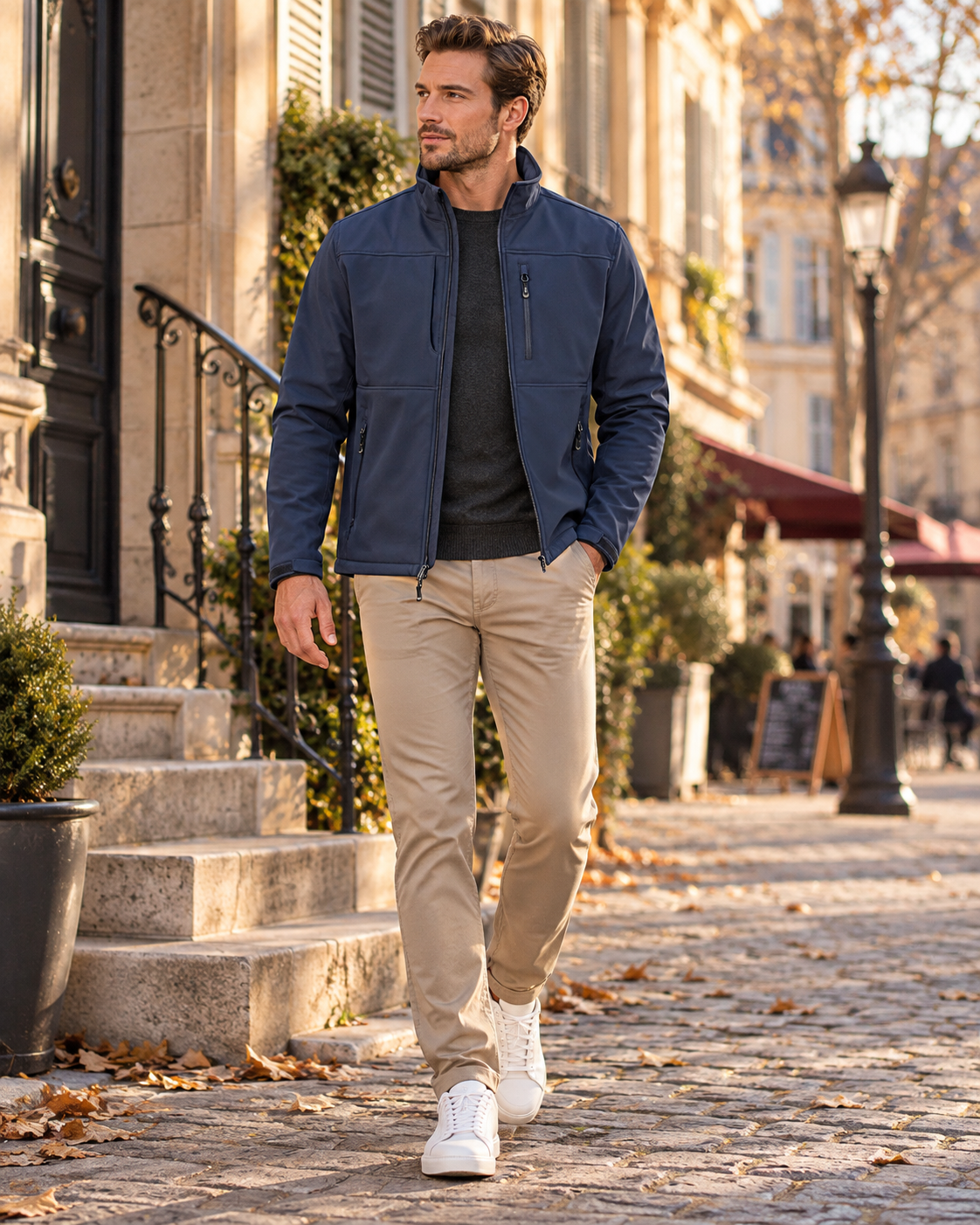 Quinby Men's Waterproof Softshell Jacket – Fleece-Lined Interior, 7 Handy Pockets & Drawcord Hem