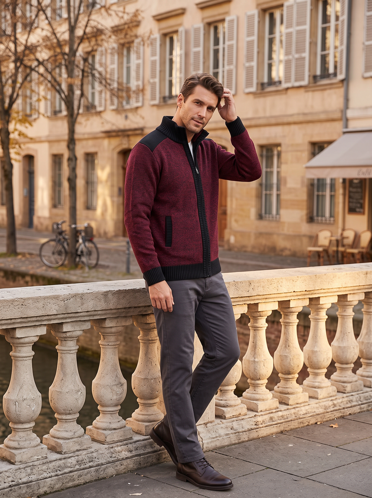 Jaxon Men's Knit Jacket – Plaid Fleece-Lined Interior, Mandarin Collar & Zip-Up Front