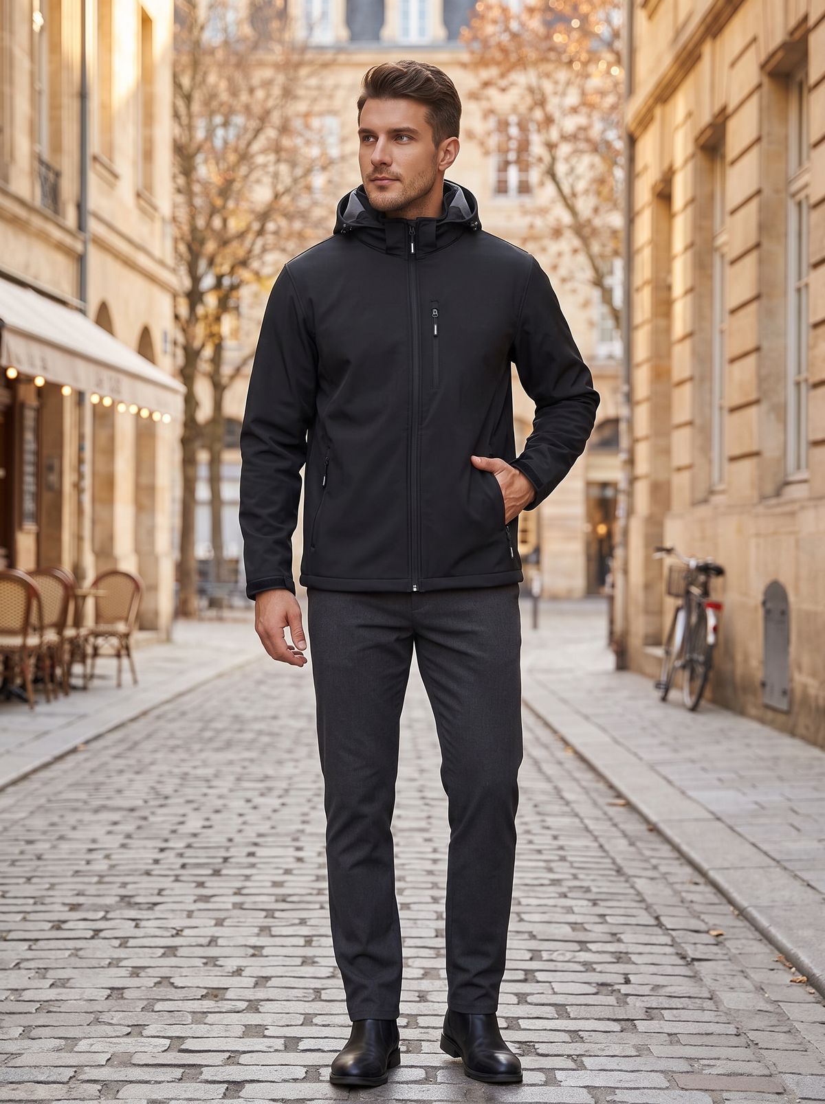 Pell Men's Softshell Jacket – Fleece-Lined Interior, With Hood & 5 Handy Pockets
