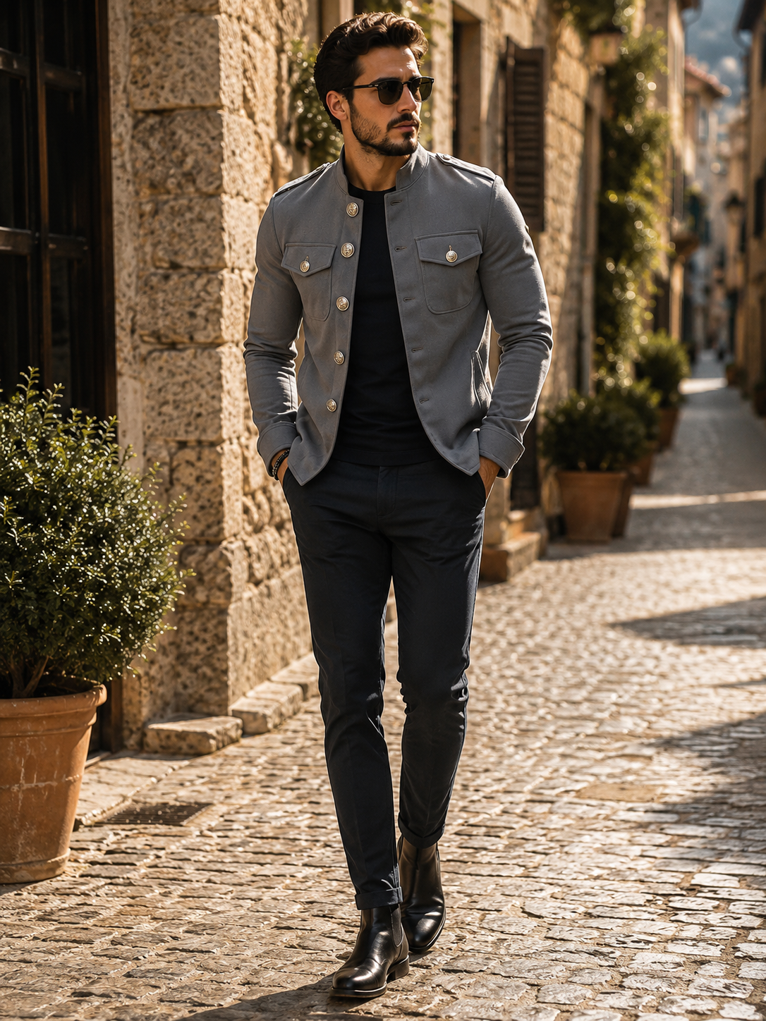 Jaxon Men's Cotton Jacket – Mandarin Collar, Button-Up Front & Vintage Casual Style