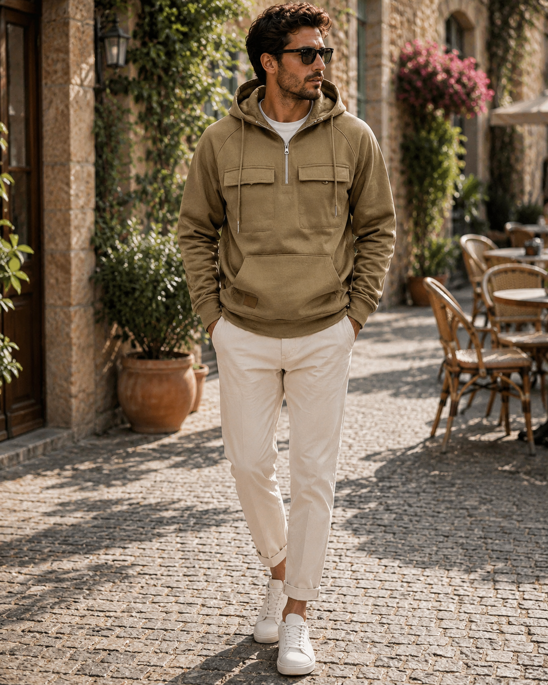 Ignatius Men's Utility Hoodie – Heavyweight Sueded Fleece with Cargo Handy Pockets & Half-Zip