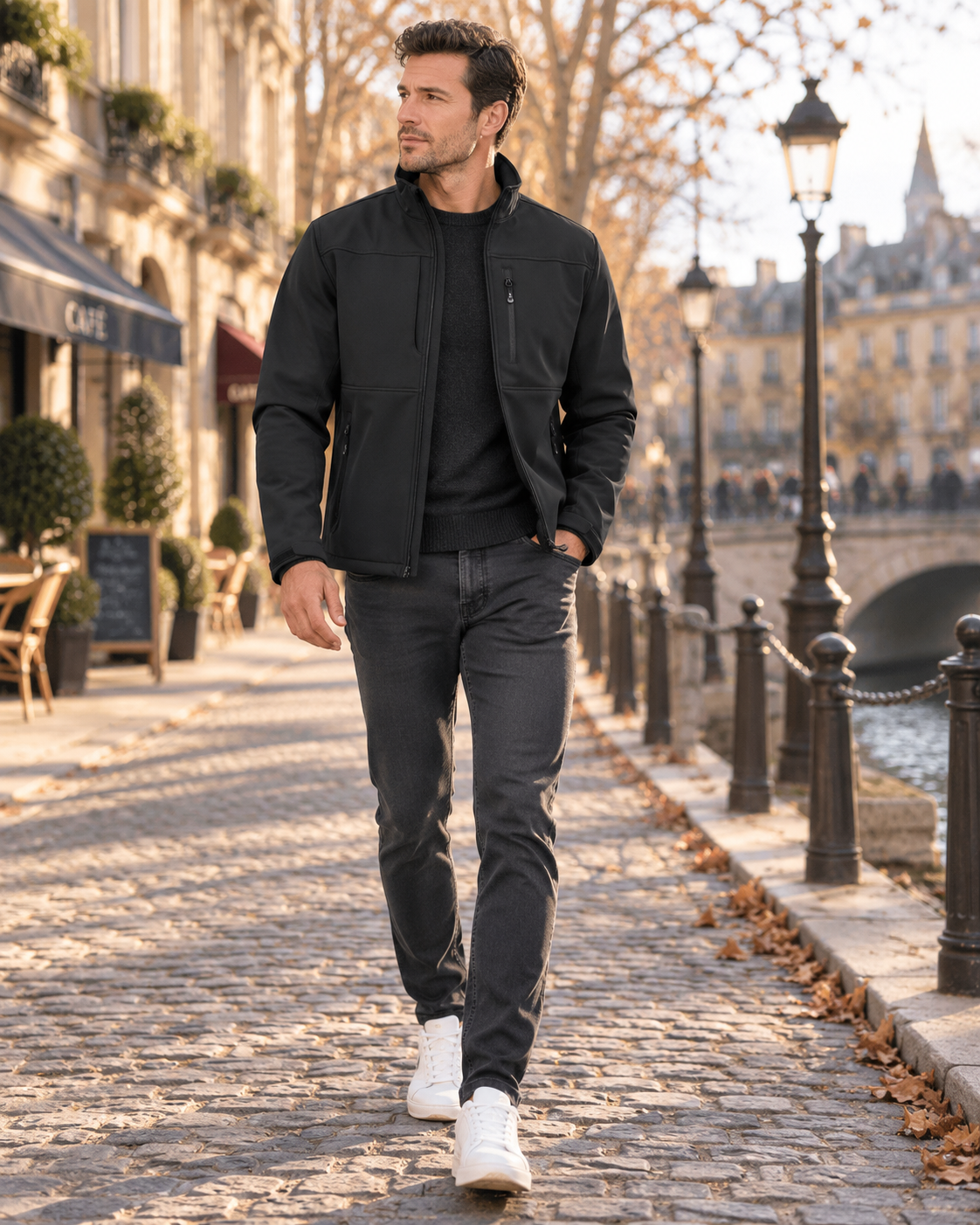 Quinby Men's Waterproof Softshell Jacket – Fleece-Lined Interior, 7 Handy Pockets & Drawcord Hem