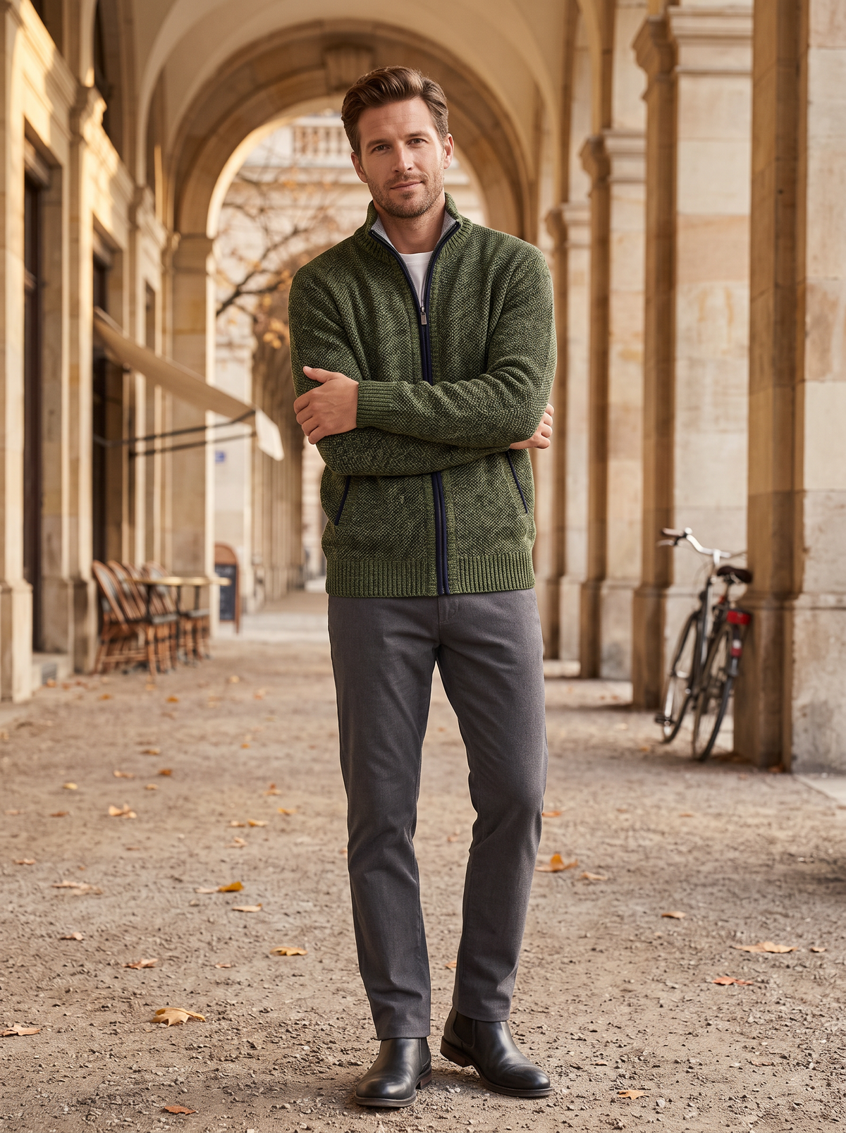 Jaxon Men's Knit Jacket – Plaid Fleece-Lined Interior, Mandarin Collar & Zip-Up Front