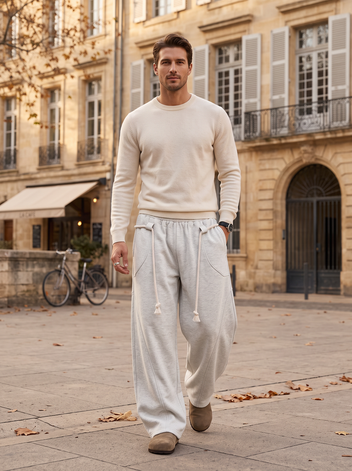 Vance Men's Baggy Sweatpants – Rope Detail, Elastic Waist & Side Slip Pockets