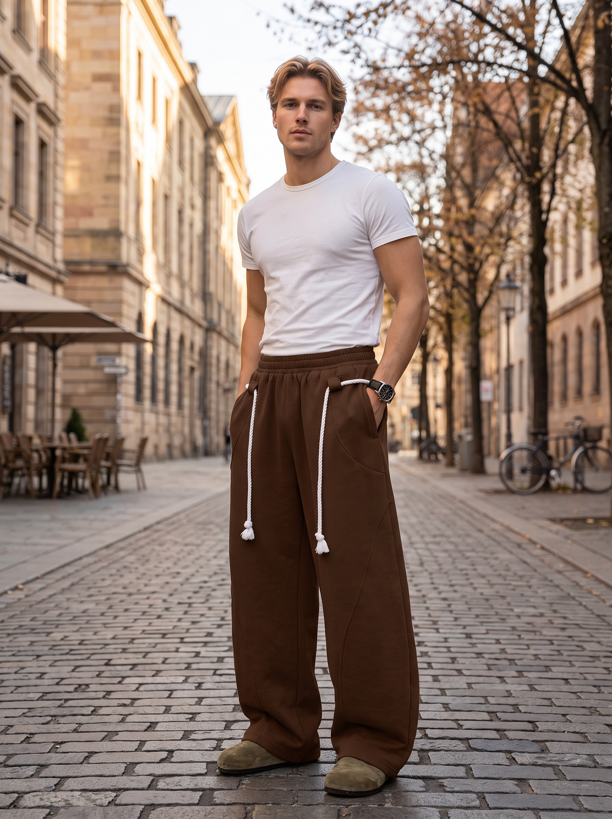 Vance Men's Baggy Sweatpants – Rope Detail, Elastic Waist & Side Slip Pockets