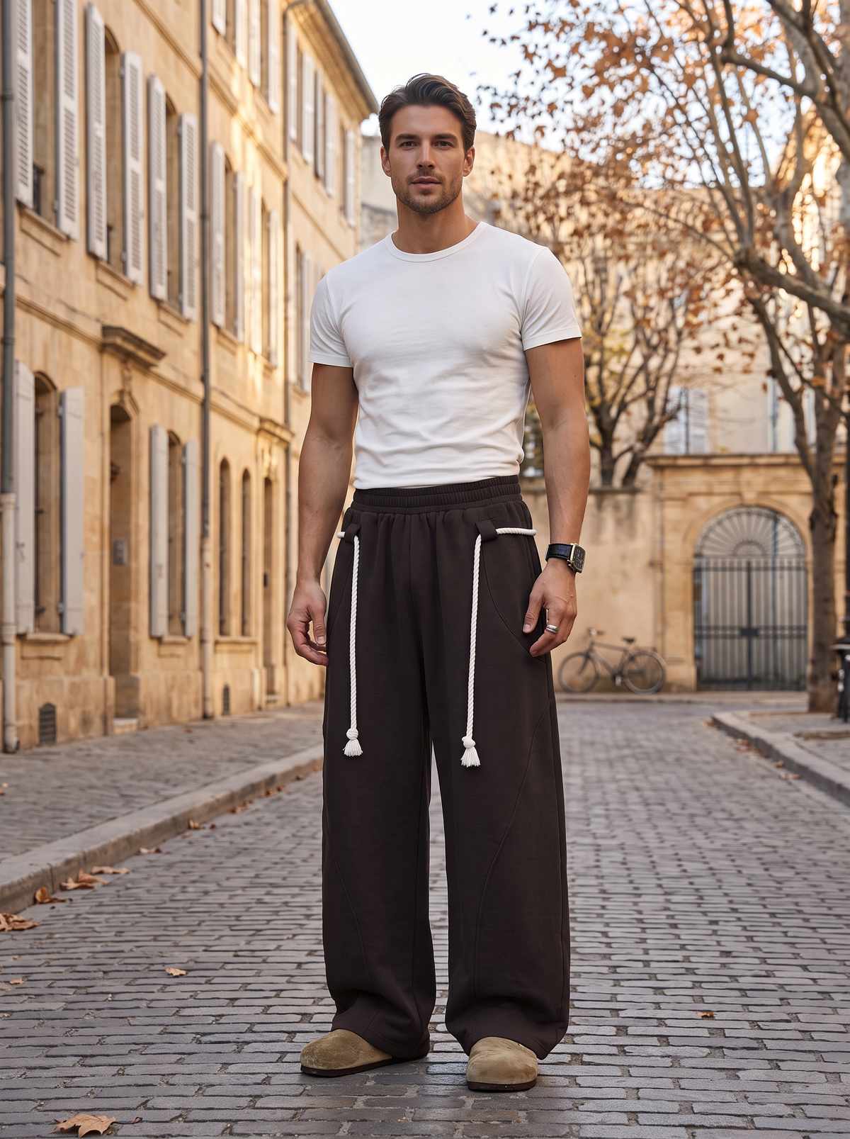 Vance Men's Baggy Sweatpants – Rope Detail, Elastic Waist & Side Slip Pockets