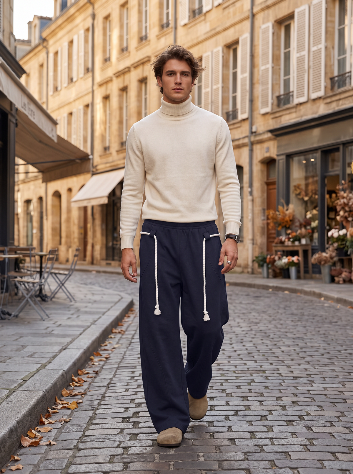 Vance Men's Baggy Sweatpants – Rope Detail, Elastic Waist & Side Slip Pockets