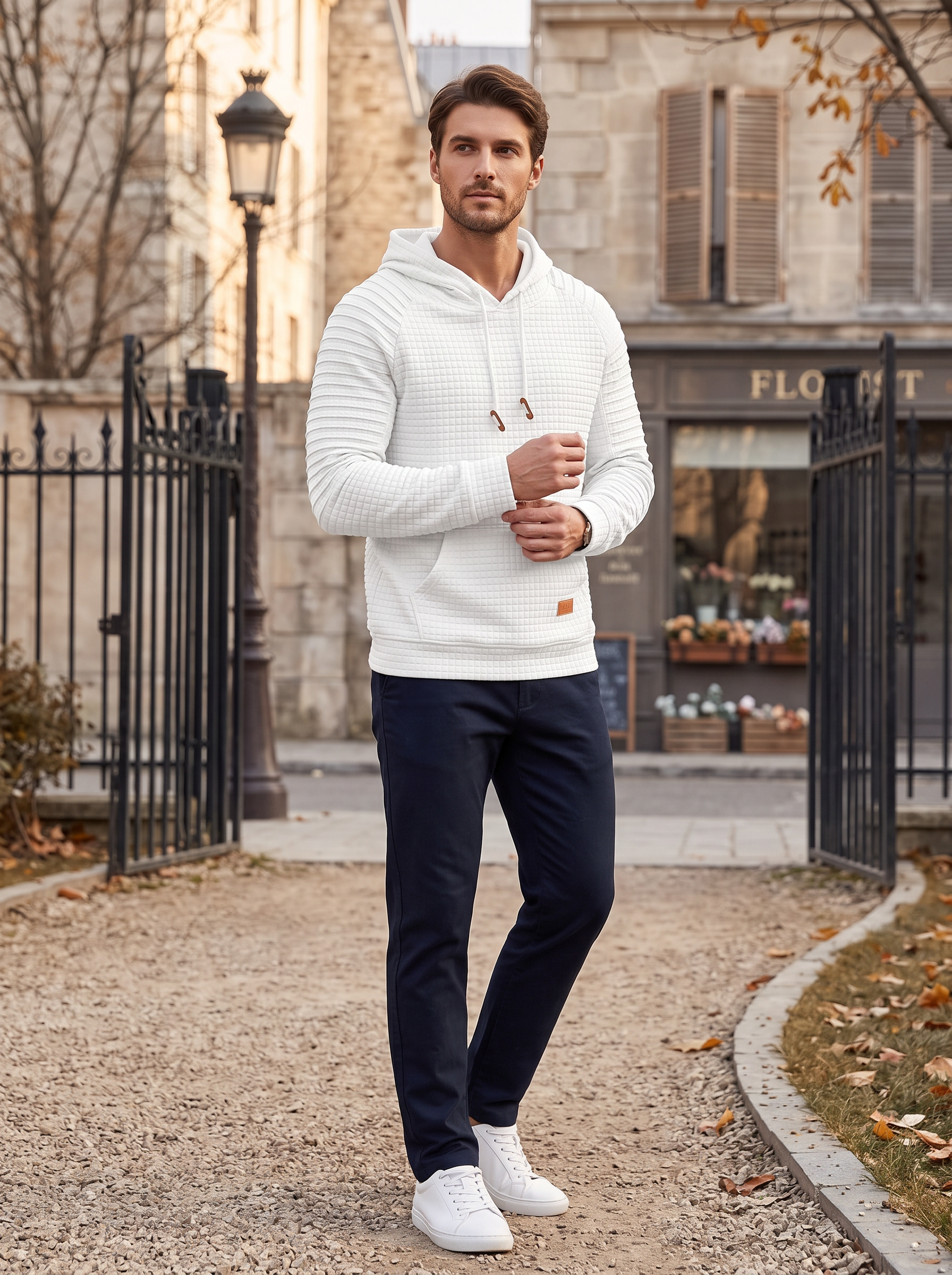 Ignatius Men's Waffle Knit Hoodie – Drawstring Hood, Full-Length Sleeves & Front Pouch Pocket