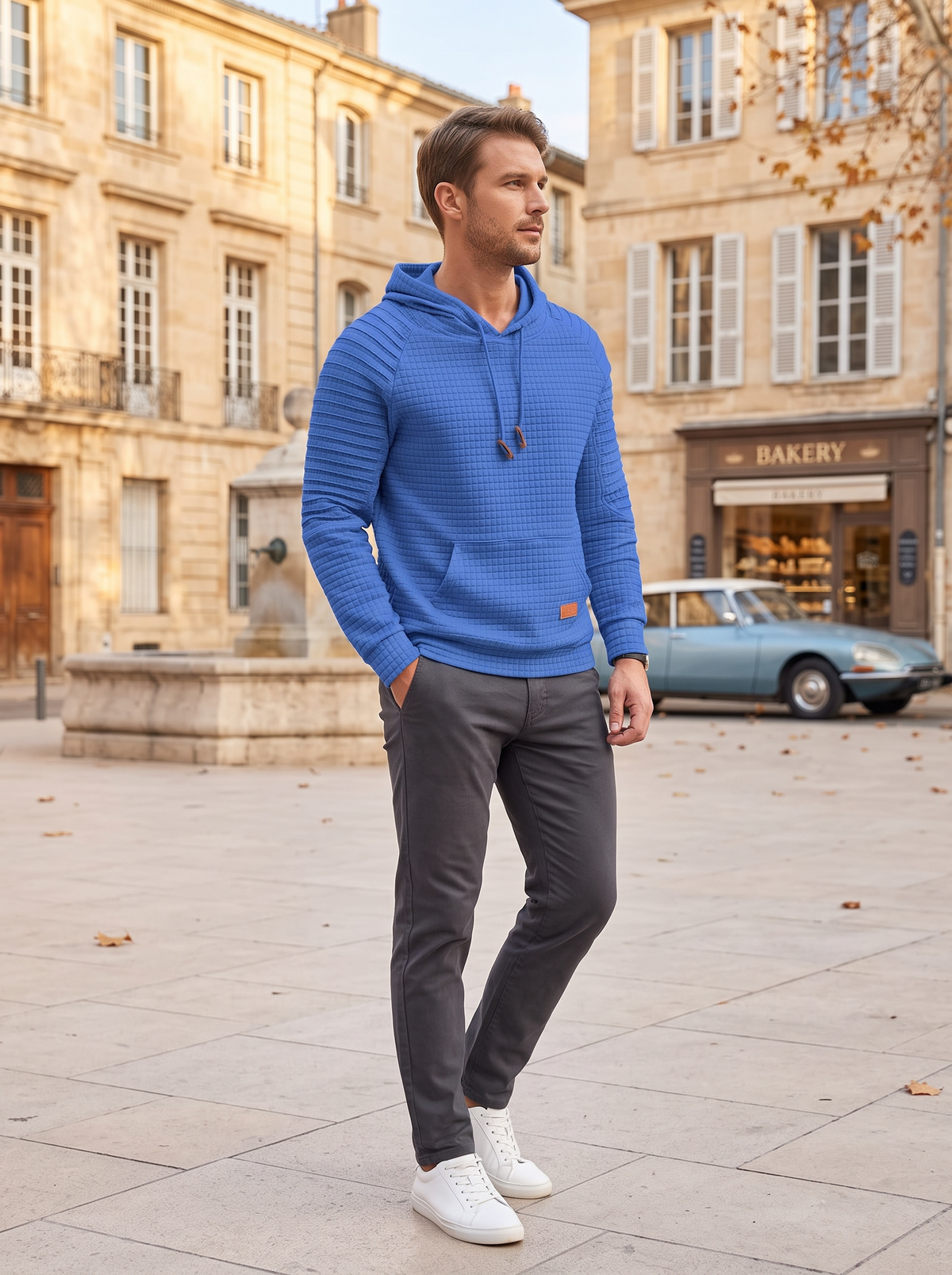 Ignatius Men's Waffle Knit Hoodie – Drawstring Hood, Full-Length Sleeves & Front Pouch Pocket