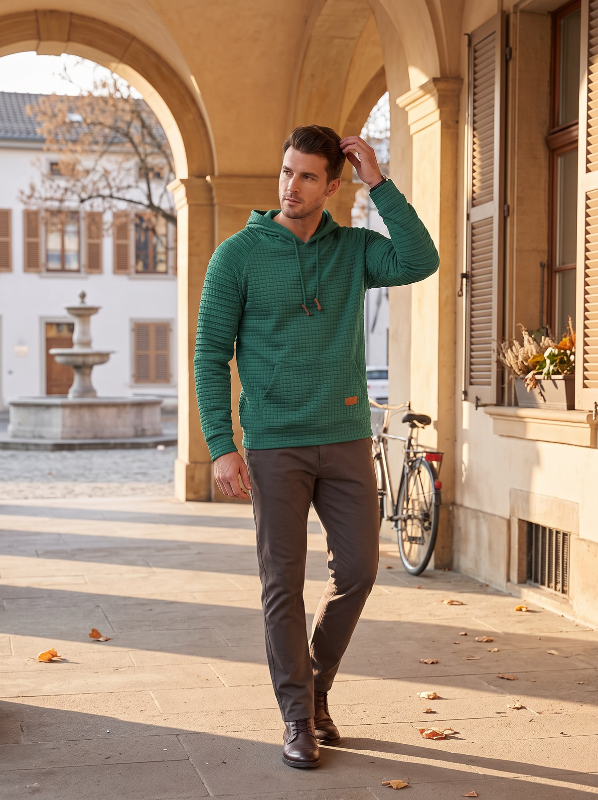 Ignatius Men's Waffle Knit Hoodie – Drawstring Hood, Full-Length Sleeves & Front Pouch Pocket