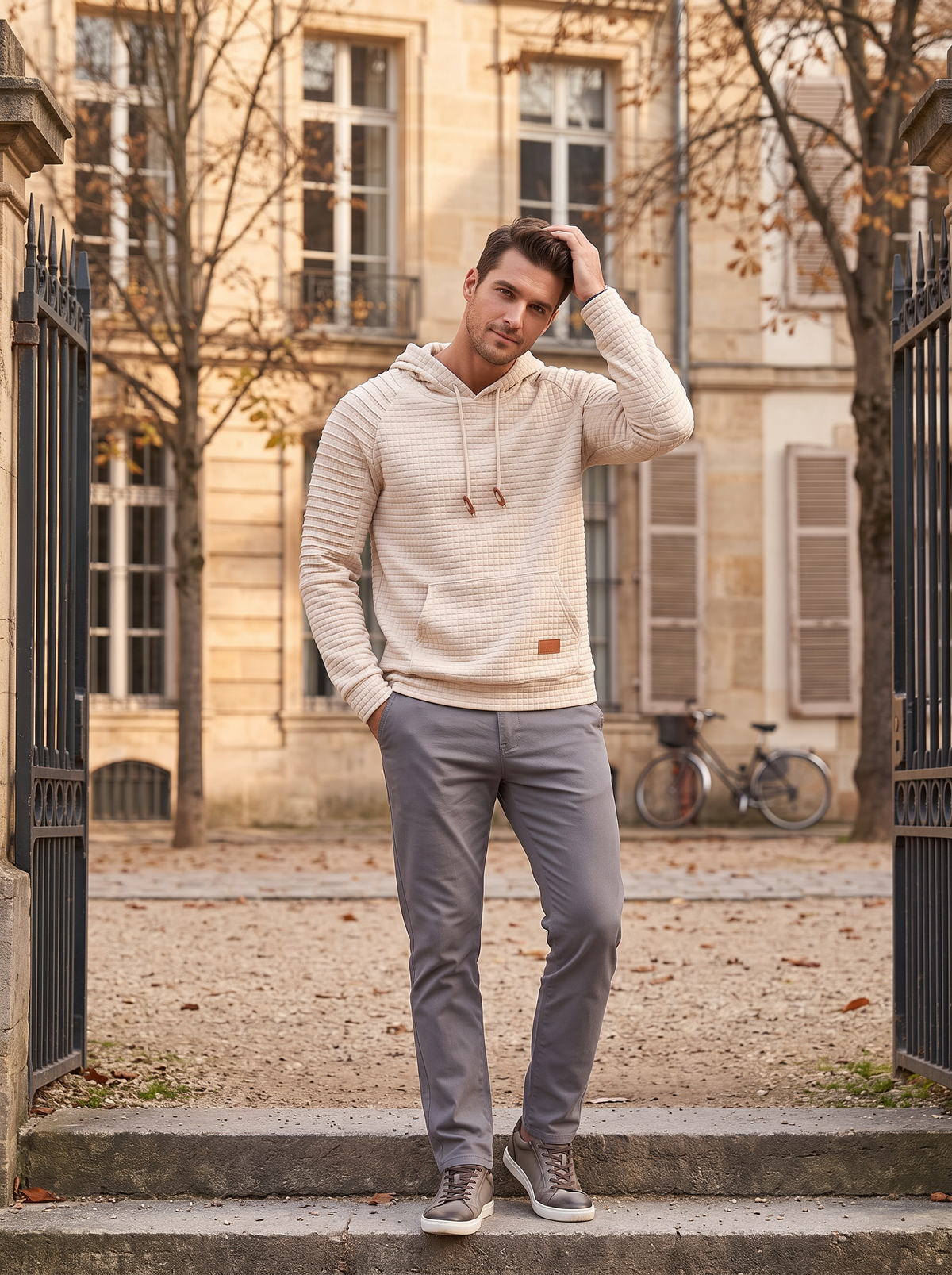 Ignatius Men's Waffle Knit Hoodie – Drawstring Hood, Full-Length Sleeves & Front Pouch Pocket